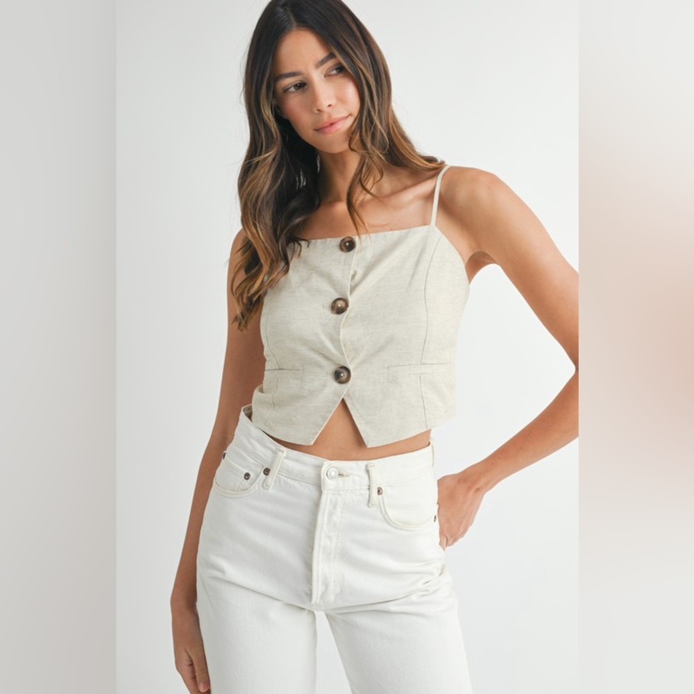MABLE Linen Mix Button Down Tank Top